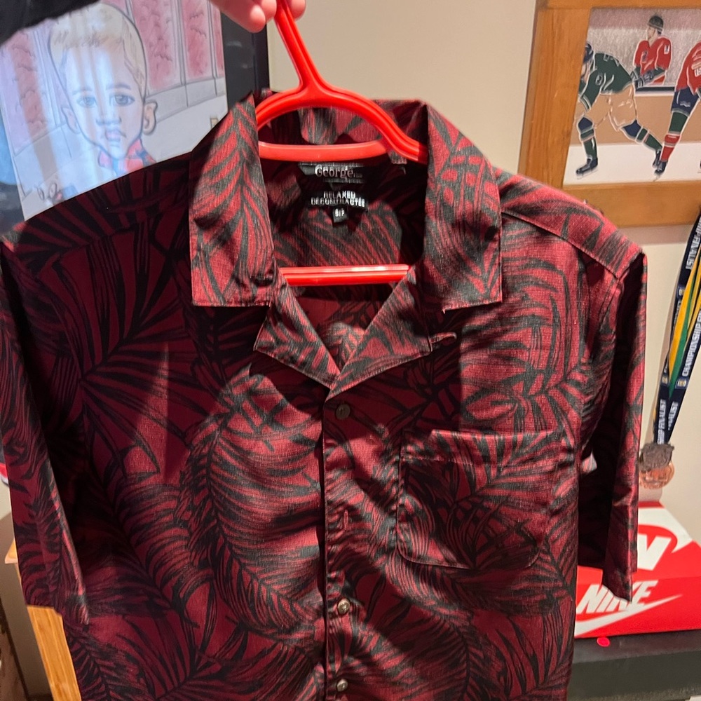 red tropical dress shirt